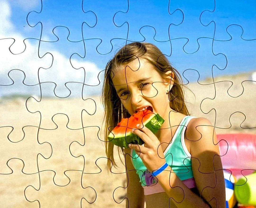 easter puzzle candy alternative.  Girl eating watermellon.  Personalized puzzle for Easter