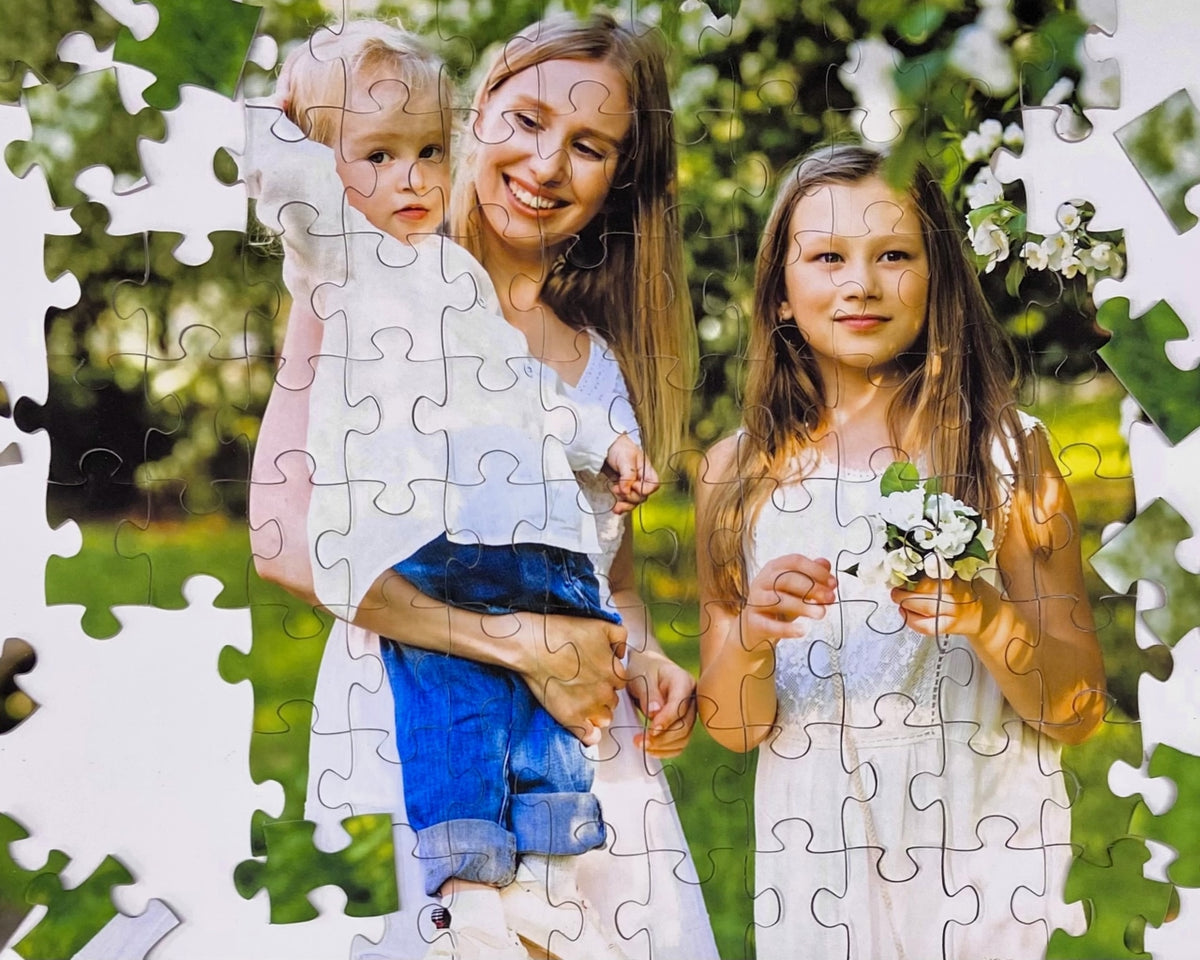 Unique Mother's Day gift of custom puzzle. Mothers Day picture to puzzle of mom and kids.  Mothers Day custom puzzle