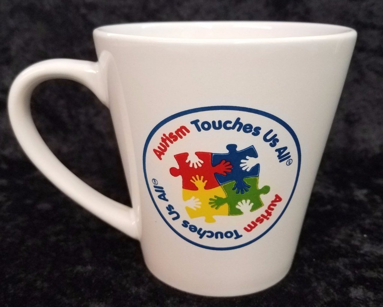 Autism Awareness Coffee Cup "Autism Touches Us All" The Missing Piece Puzzle Company