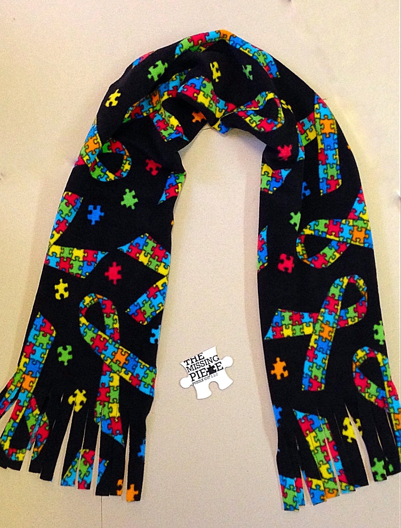 Black Autism Awareness Jigsaw Puzzle Ribbon Scarf The Missing Piece Puzzle Company