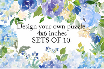 YOUR DESIGN on a SET of Custom Invitation Post Card Size Puzzles.  SALE on 10 puzzles per Package. The Missing Piece Puzzle Company
