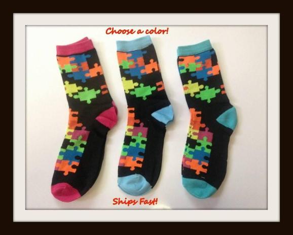 Jigsaw Puzzle Socks size 9-11.  Puzzle pattern socks.  Autism Awareness The Missing Piece Puzzle Company