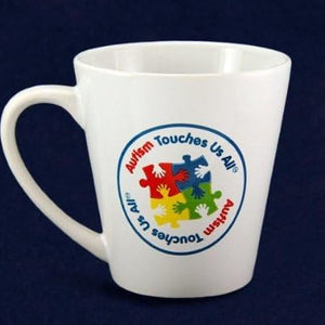 Autism Awareness Coffee Cup "Autism Touches Us All" The Missing Piece Puzzle Company