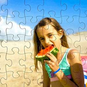 easter puzzle candy alternative.  Girl eating watermellon.  Personalized puzzle for Easter