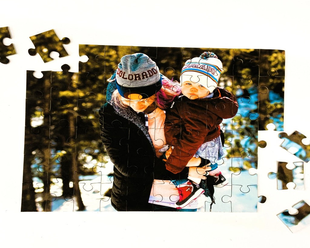 personalized puzzle for children or gift idea.  Mother holding child in winter.  Mother's Day Gift