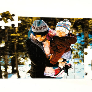 personalized puzzle for children or gift idea.  Mother holding child in winter.  Mother's Day Gift