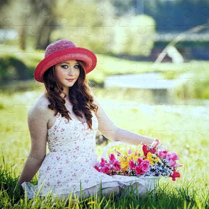 personalized puzzle for teenager who is holding flowers in basket