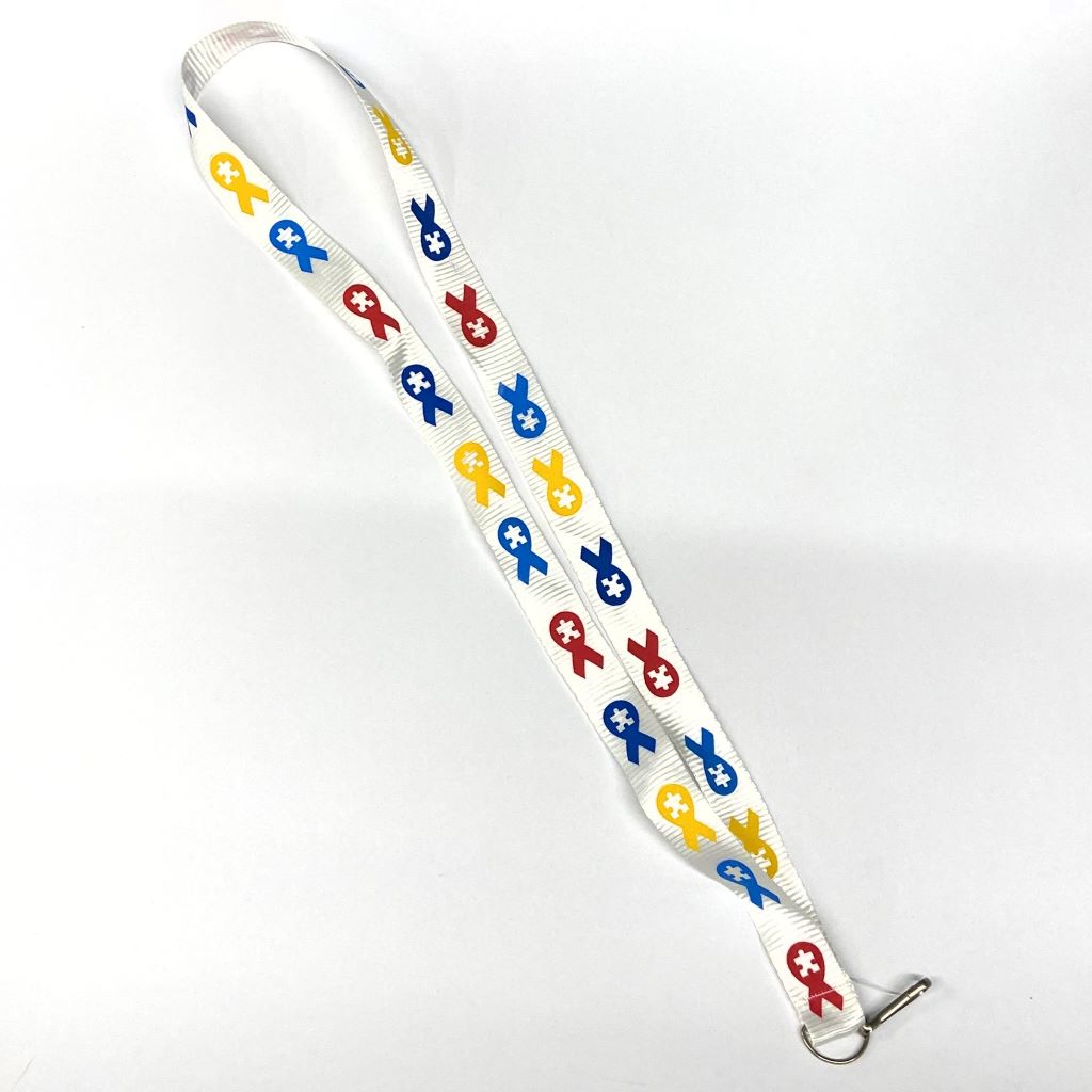 Autism Awareness Lanyard  White with puzzle pieces