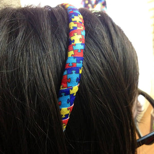 Colorful Autism Awareness hairband headband.  Puzzle piece headband. The Missing Piece Puzzle Company