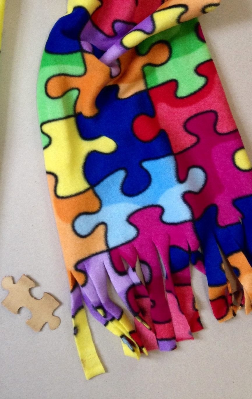 Handmade Jigsaw Puzzle Pattern Scarf Bright and Colorful SALE - Autism Awareness The Missing Piece Puzzle Company