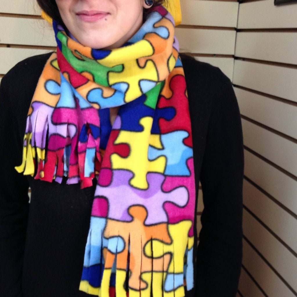 Jigsaw Puzzle Pattern Scarf. Autism Awareness Colorful Scarf Accessory