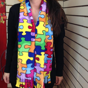 Handmade Jigsaw Puzzle Pattern Scarf Bright and Colorful SALE - Autism Awareness The Missing Piece Puzzle Company