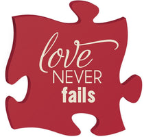 Wooden Puzzle Piece - Love Never Fails - Red The Missing Piece Puzzle Company